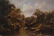 Theodore Fourmois Watermill in the Ardennes with angler oil painting